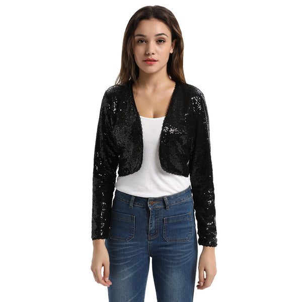 Women's Shining Long Sleeve Jacket Cropped Length